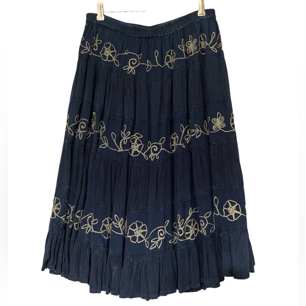 Scared Threads Denim Tiered Boho Embroidered Cowg… - image 1